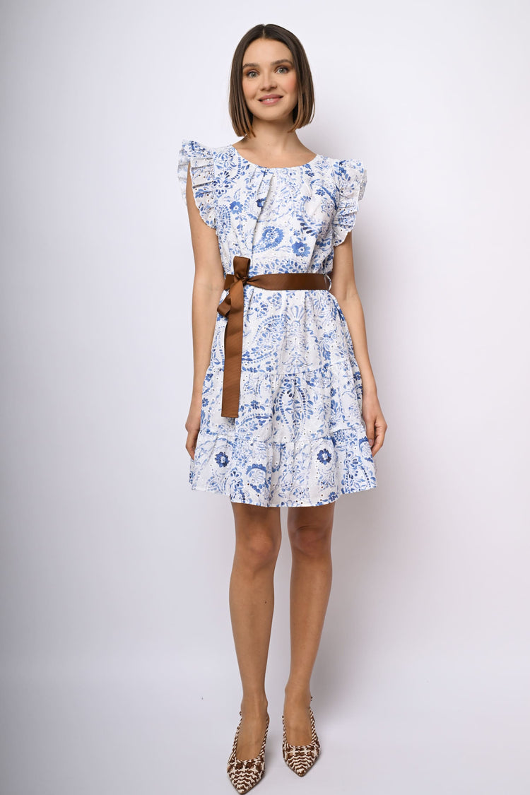 Mini abito in pizzo Sangallo a stampa
