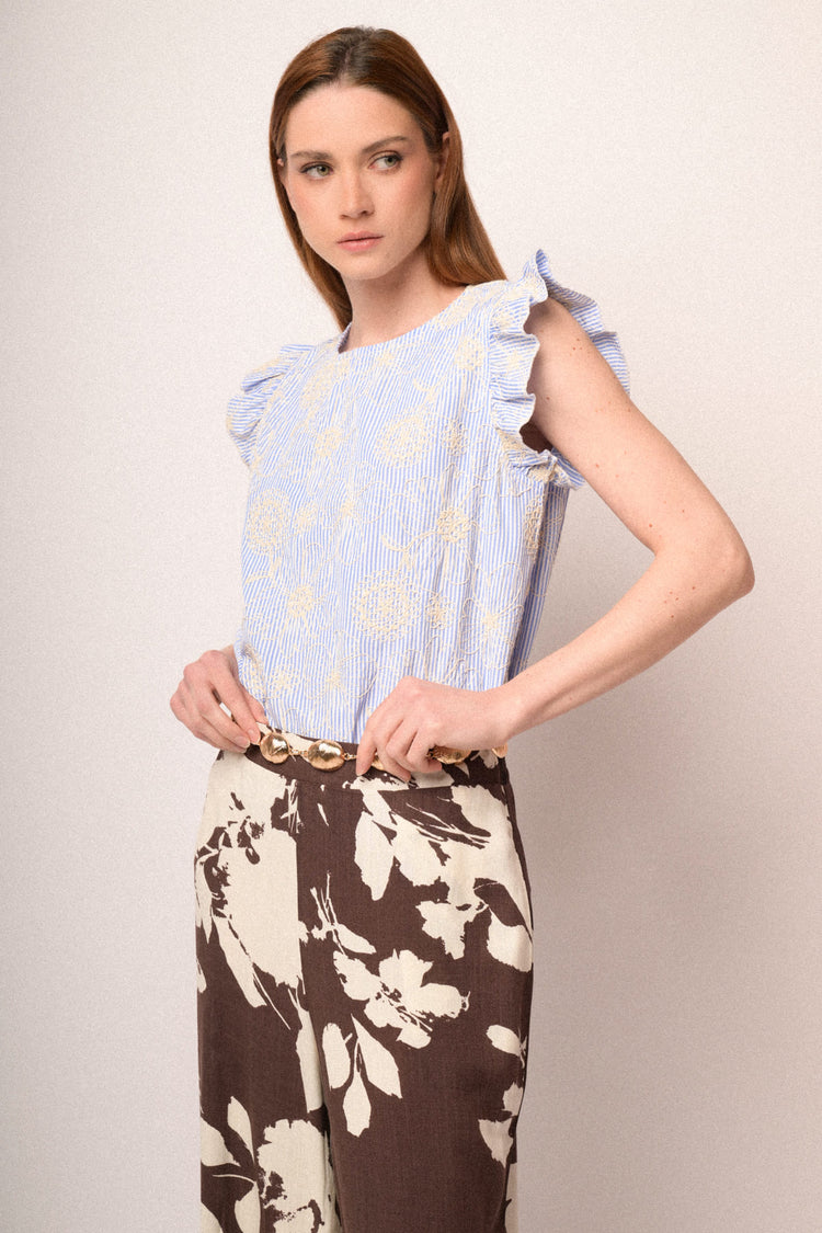 Pantaloni palazzo a fiori marrone