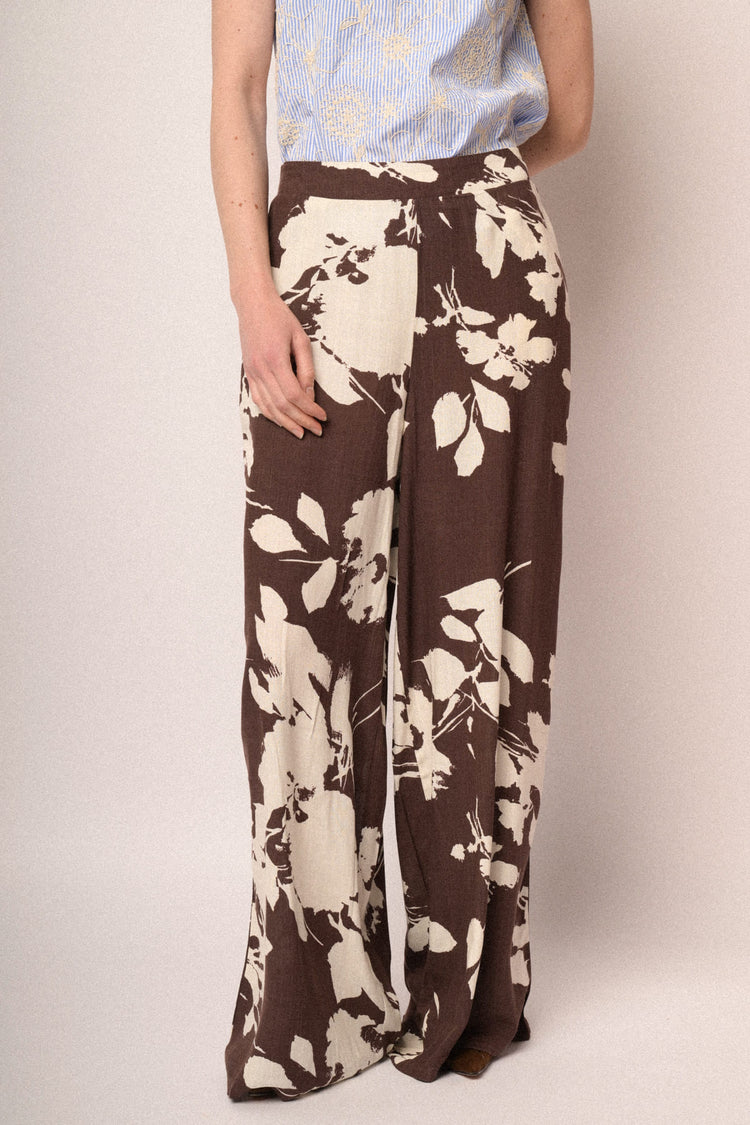 Pantaloni palazzo a fiori marrone
