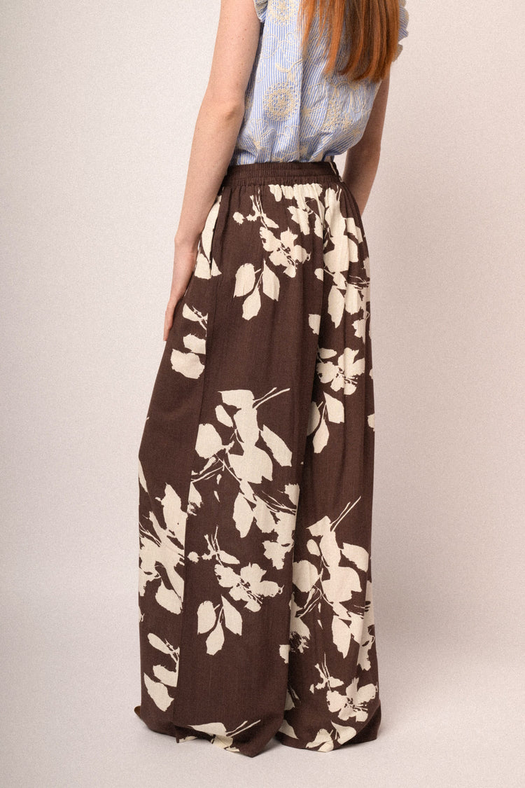 Pantaloni palazzo a fiori marrone
