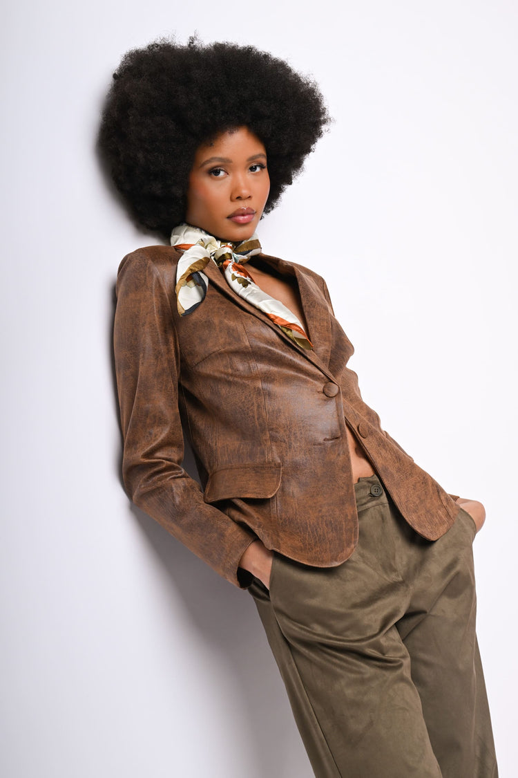 Blazer in similpelle effetto vintage