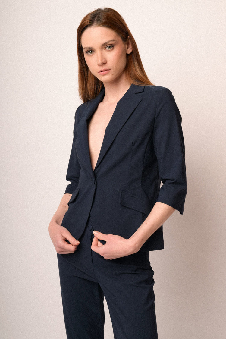 Blazer monopetto misto viscosa blu