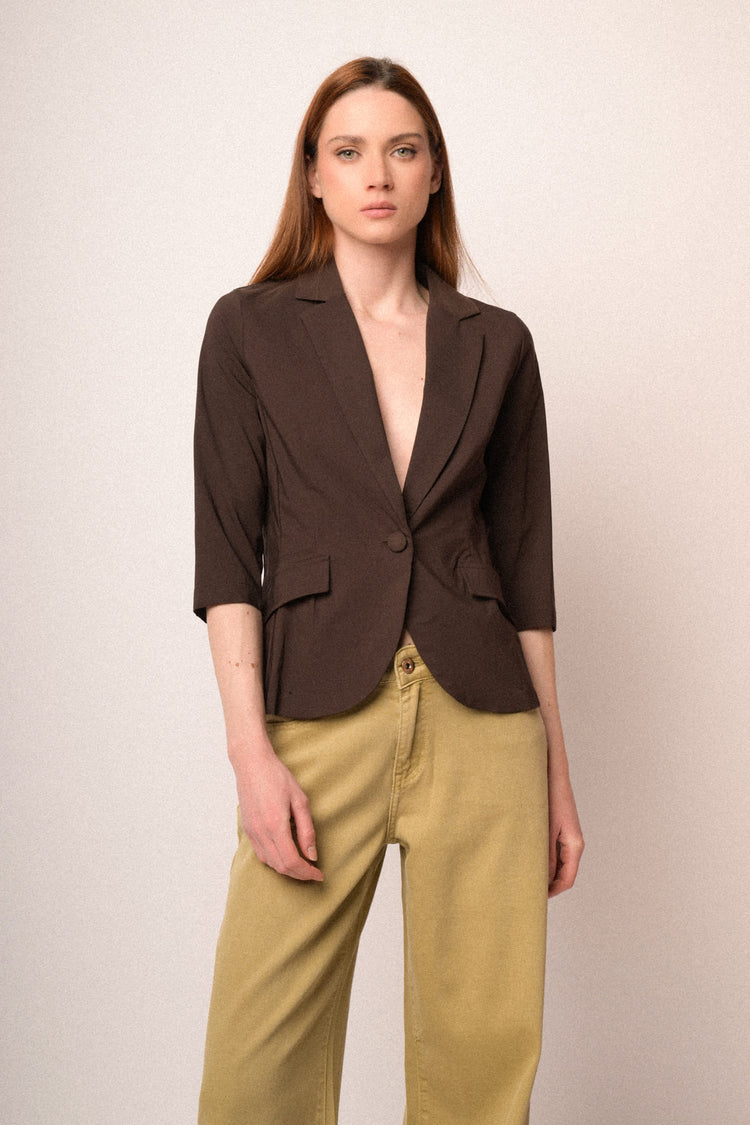 Blazer monopetto misto viscosa cioccolato