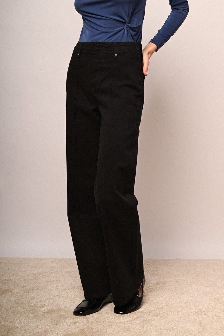 Pantaloni wide-leg in drill nero