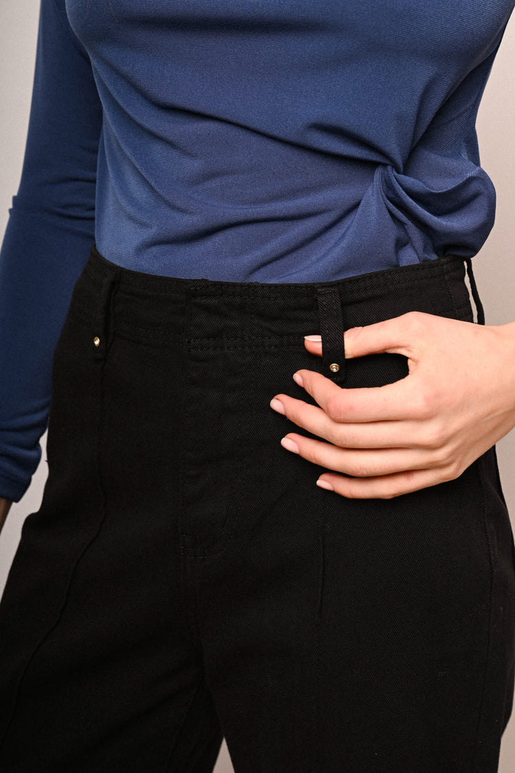 Pantaloni wide-leg in drill nero