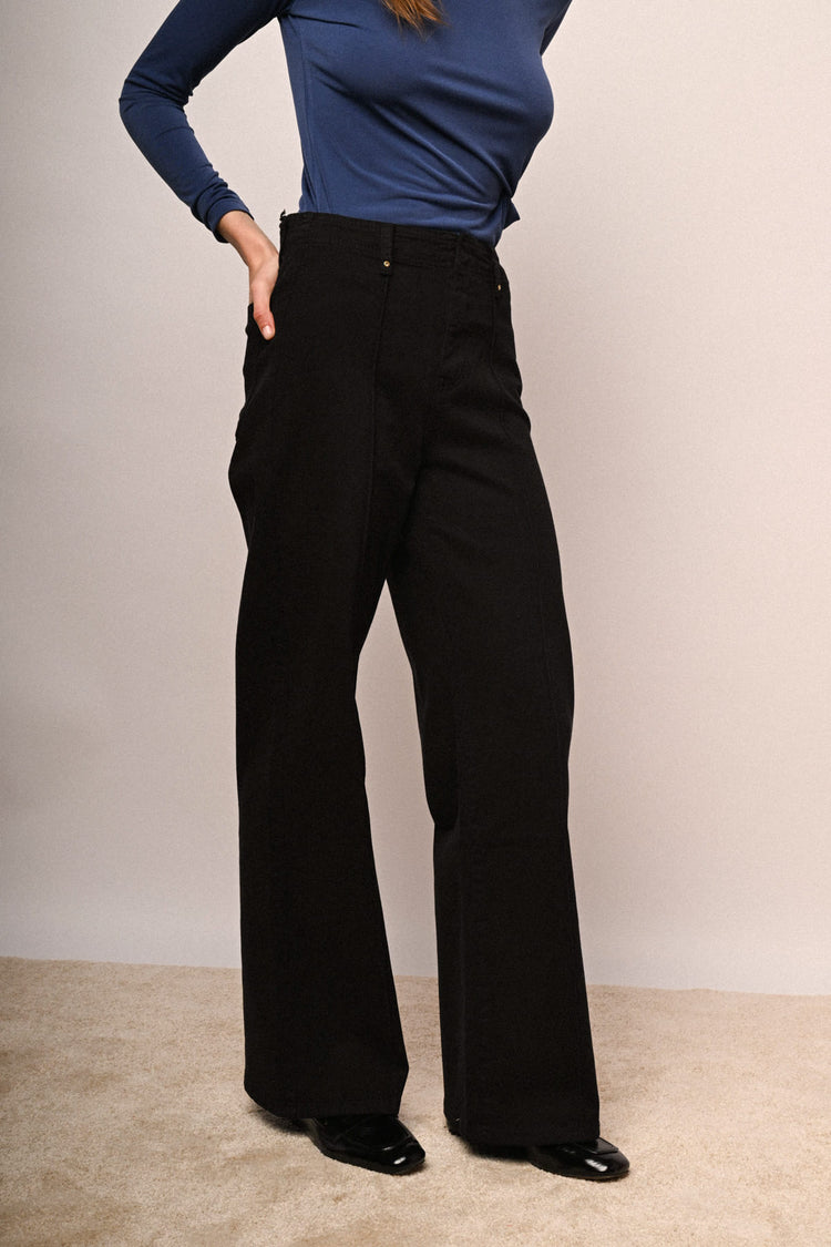Pantaloni wide-leg in drill nero