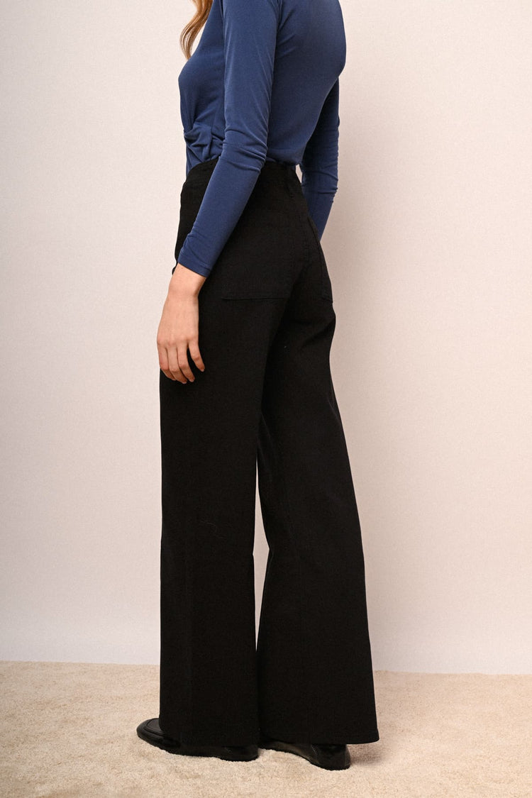Pantaloni wide-leg in drill nero