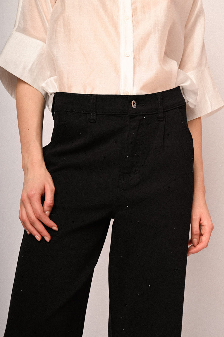 Jeans wide-leg con decorazione strass