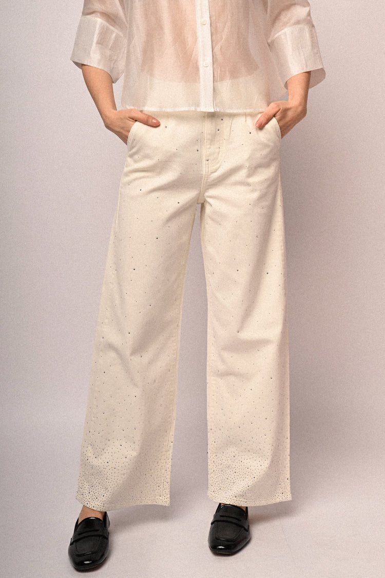 Jeans wide-leg con decorazione strass