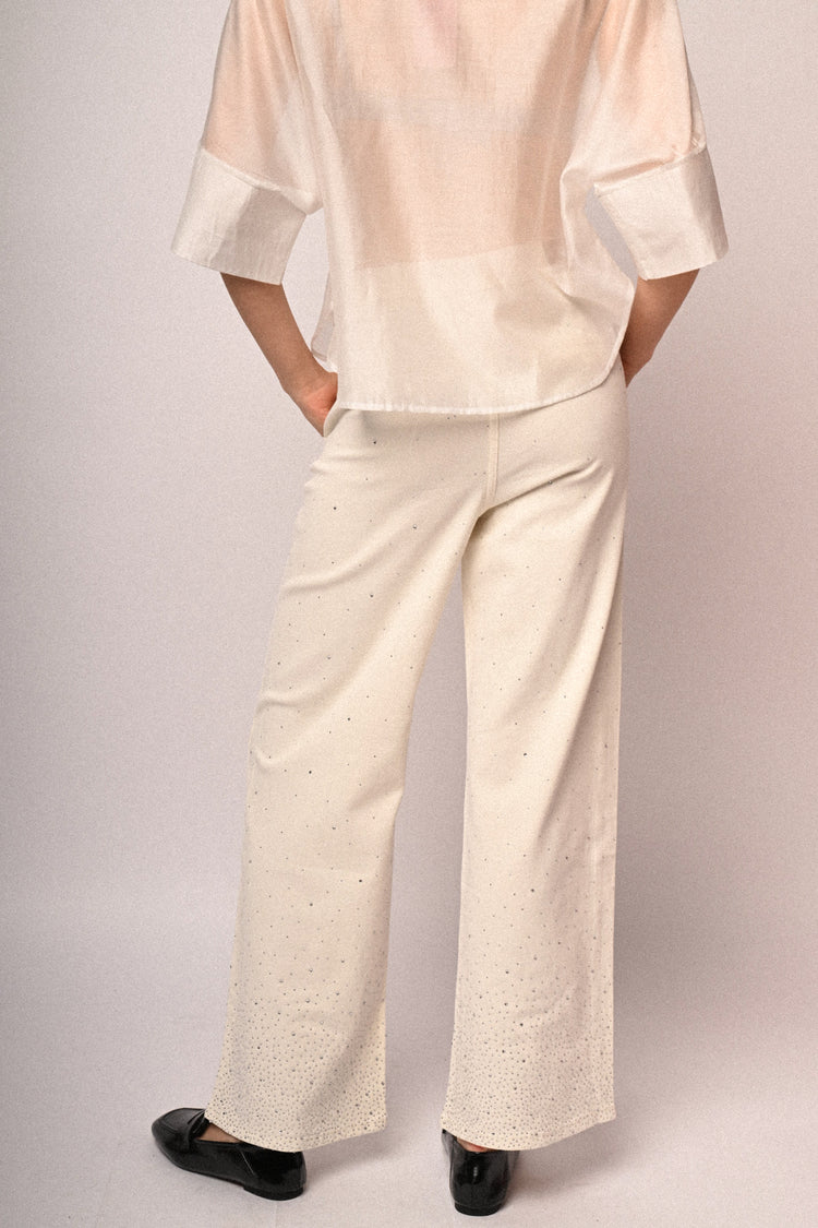 Jeans wide-leg con decorazione strass
