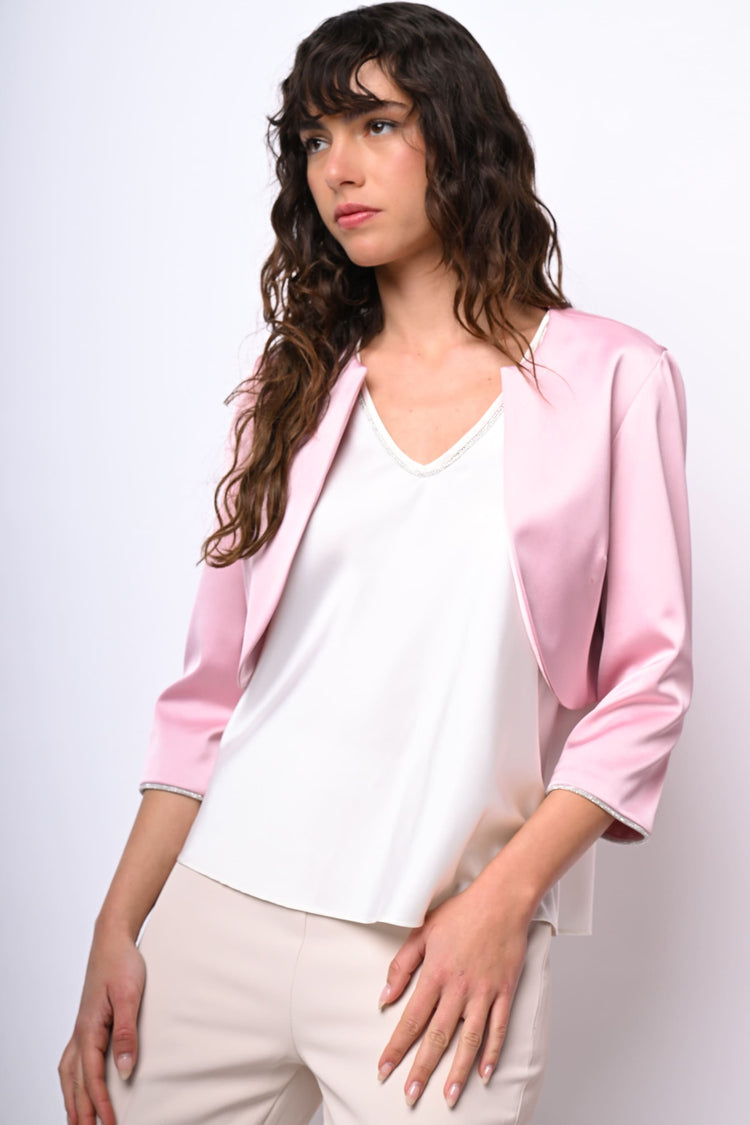 Bolero in raso con profili in lurex