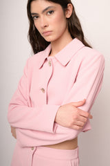 Giacca crop rosa con bottoni argentati