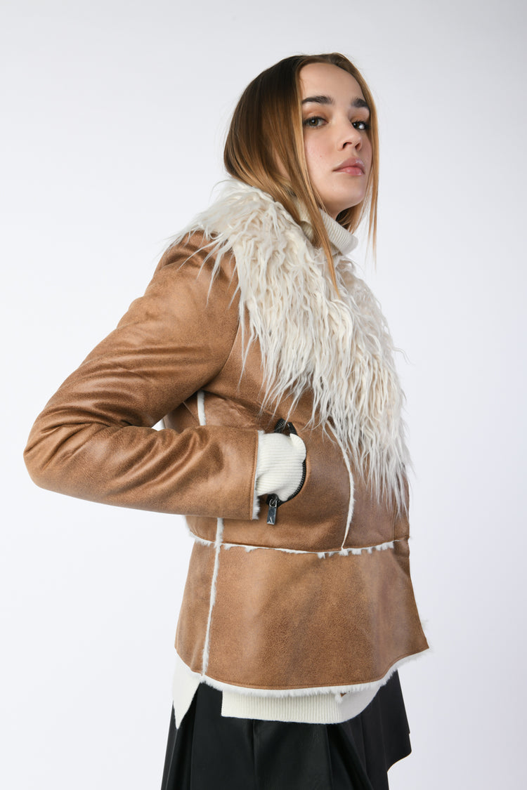 Giacca in similpelle e faux shearling