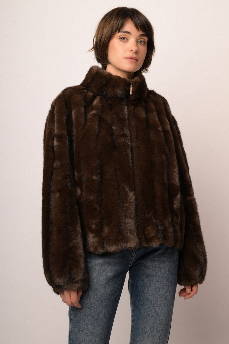 Giacca in faux fur cioccolato