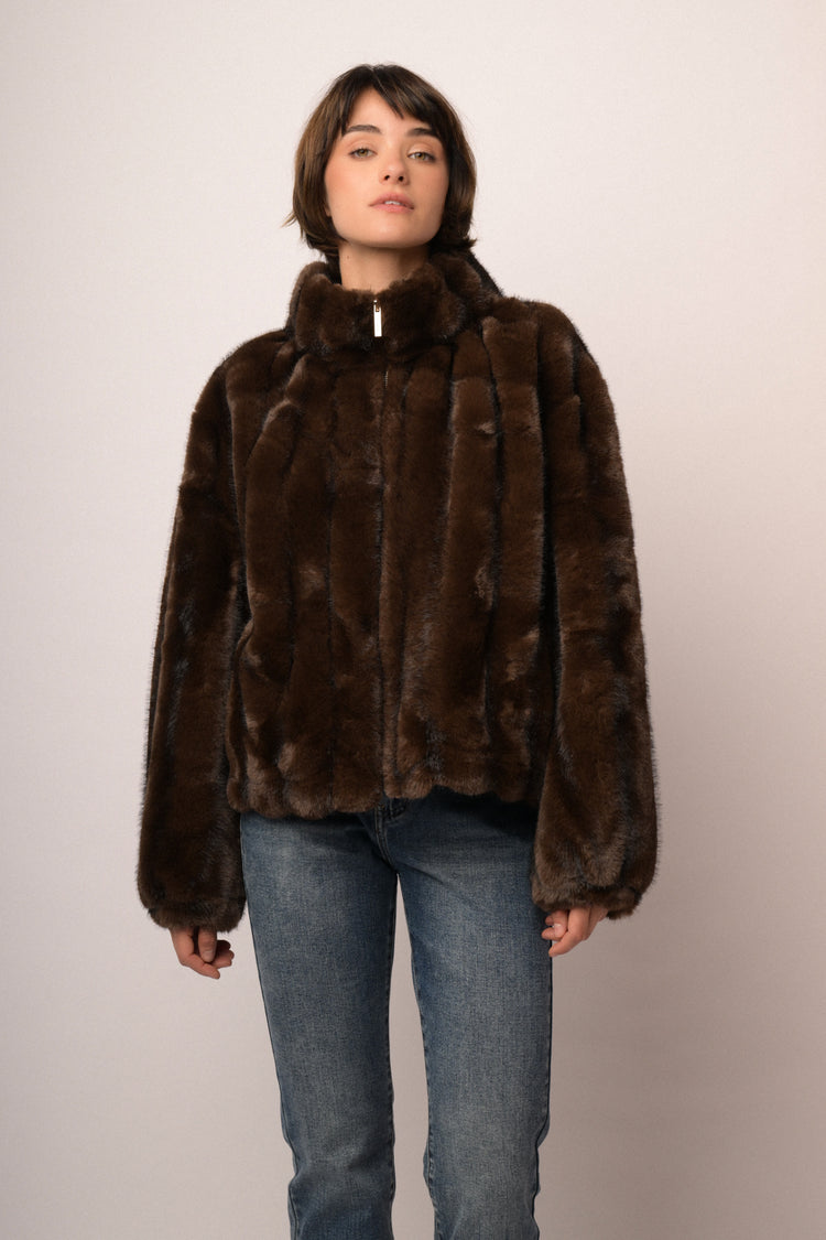 Giacca in faux fur cioccolato