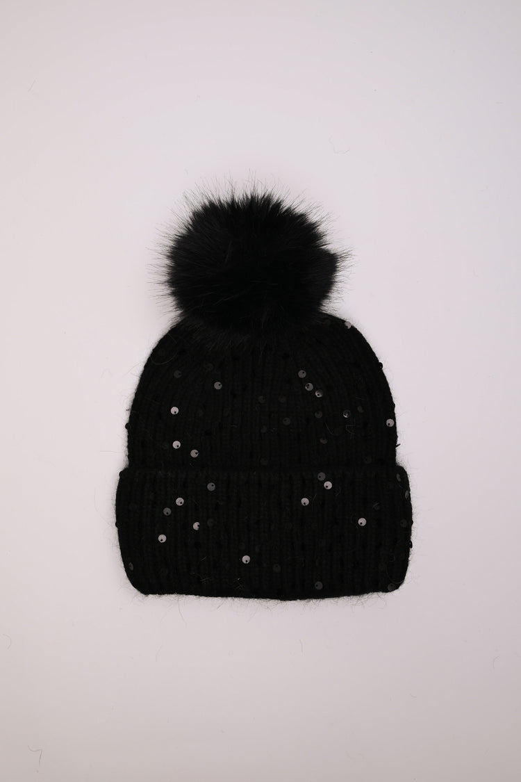 Berretto con paillettes e pompon