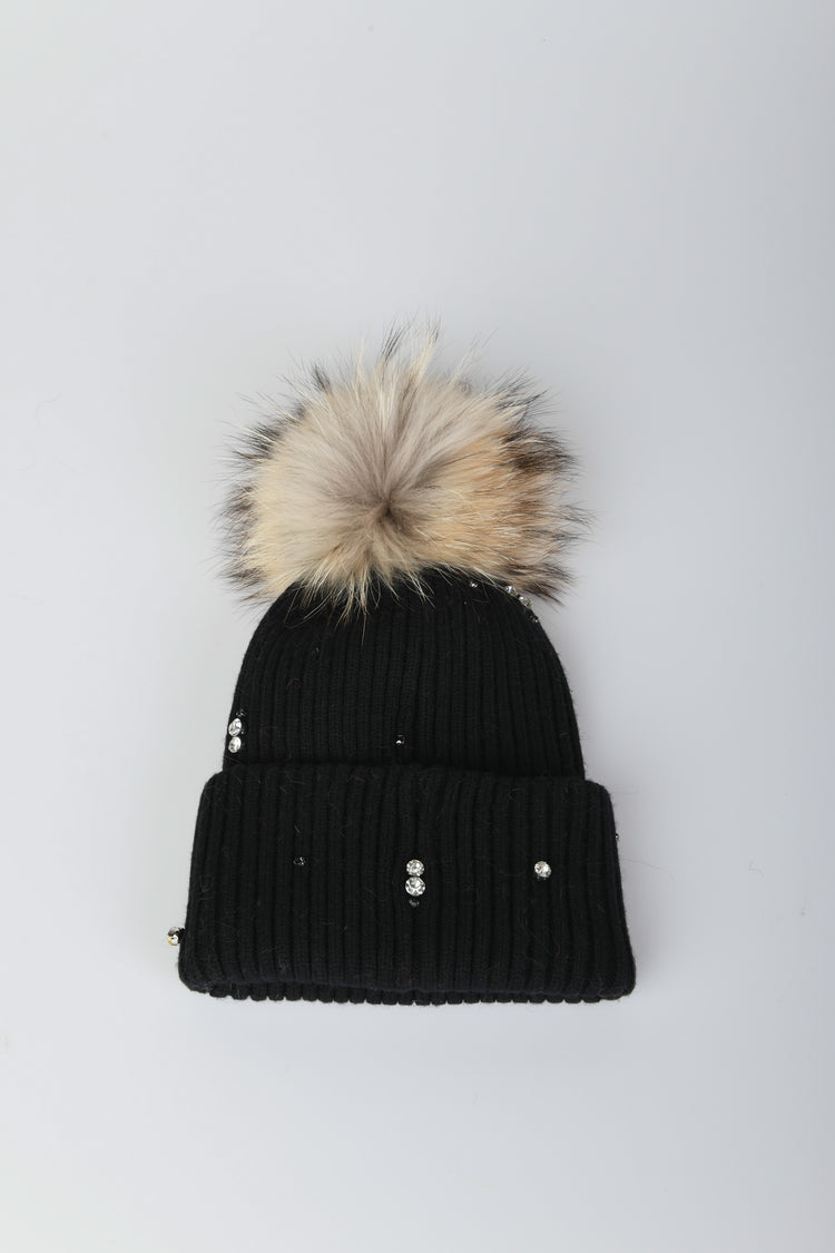Berretto con strass e pompon