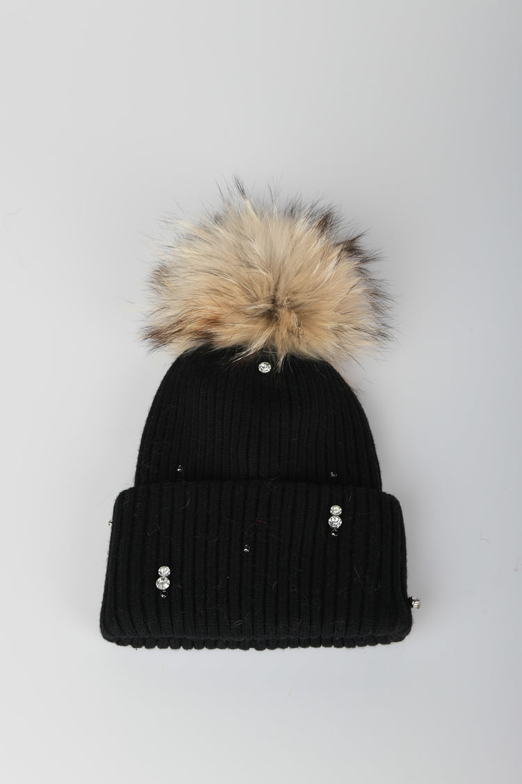 Berretto con strass e pompon