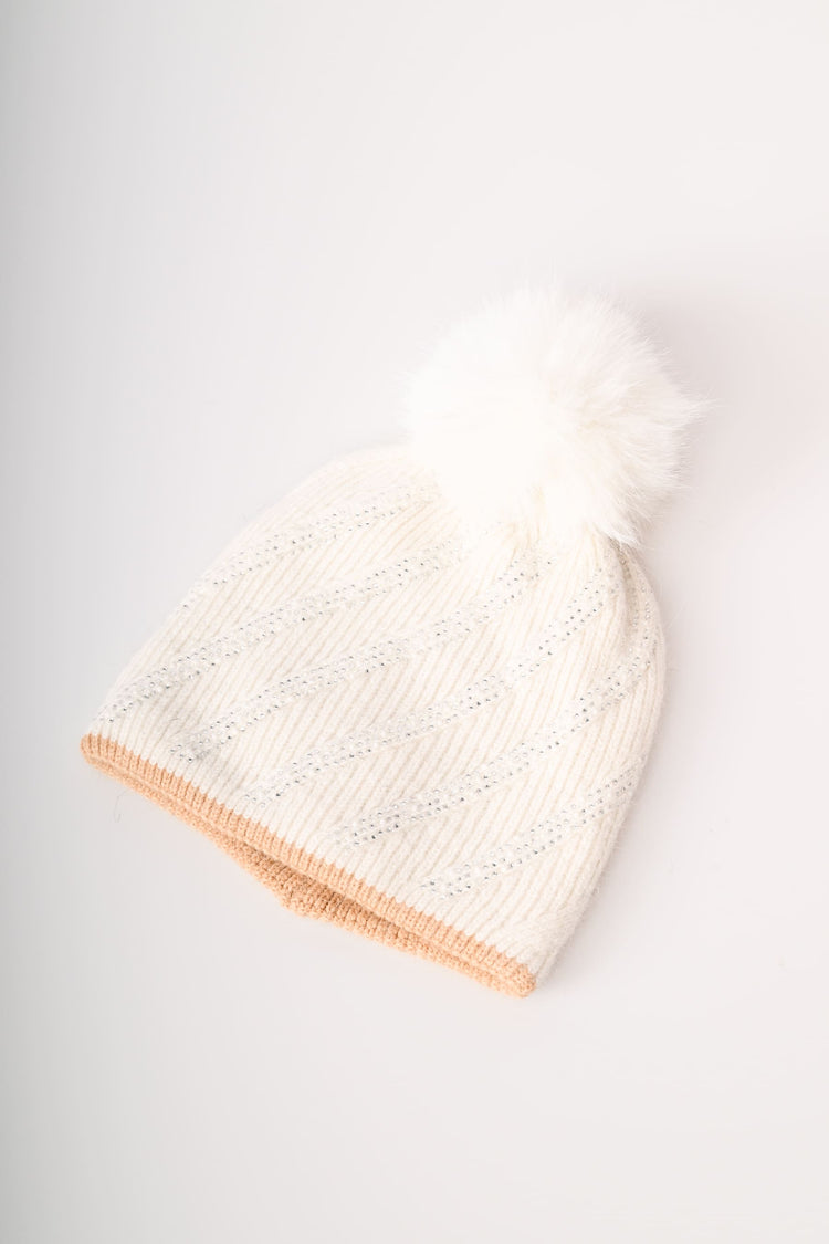 Berretto con pompon e strass