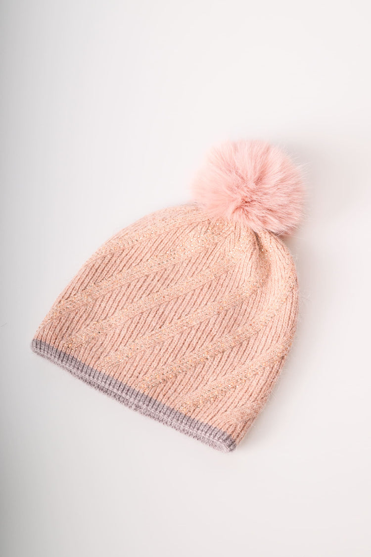 Berretto con pompon e strass