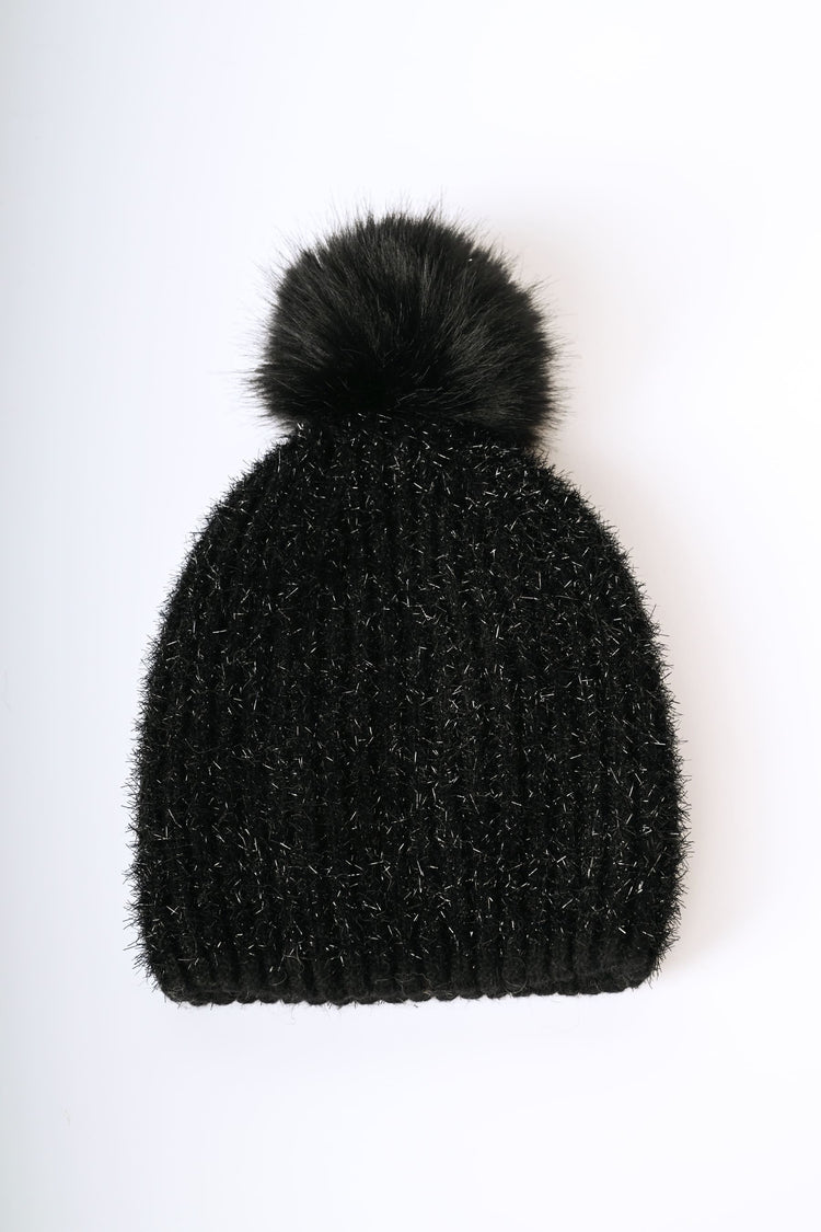 Berretto in maglia brillante con pompon
