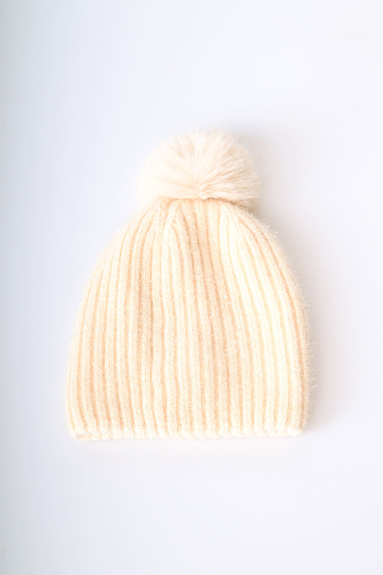 Berretto in maglia brillante con pompon