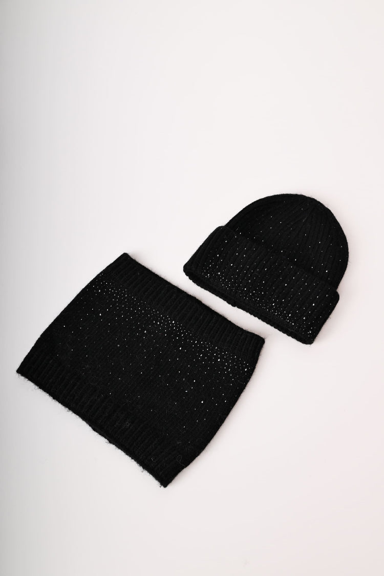 Set berretto e collo con strass