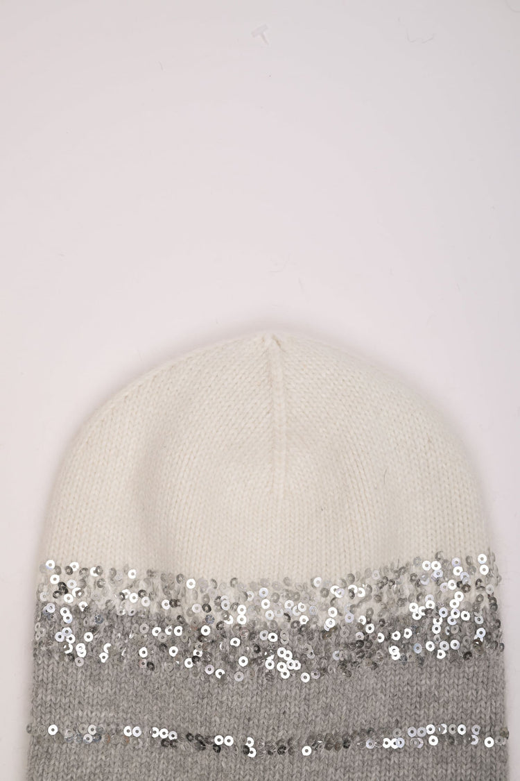 Cappello bianco e grigio con paillettes