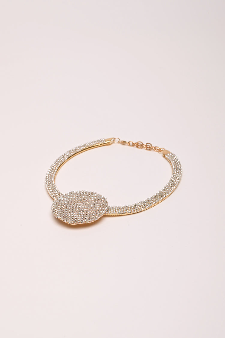 Collana rigida con strass e disco