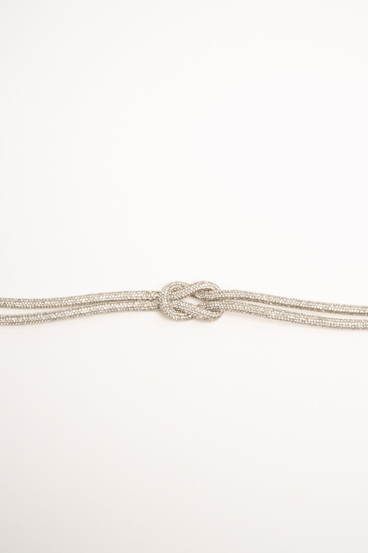 Cintura gioiello con nodo in strass argento