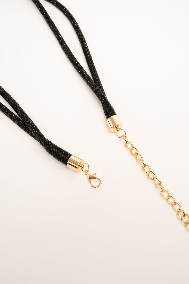 Cintura gioiello nera con nodo e strass