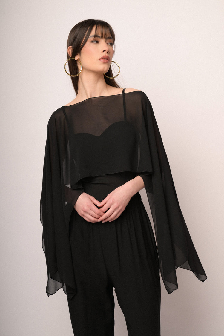 Coprispalle fluente in tulle nero