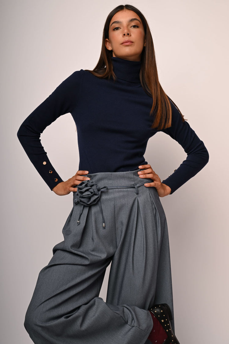 Pantaloni palazzo con fiore 3D
