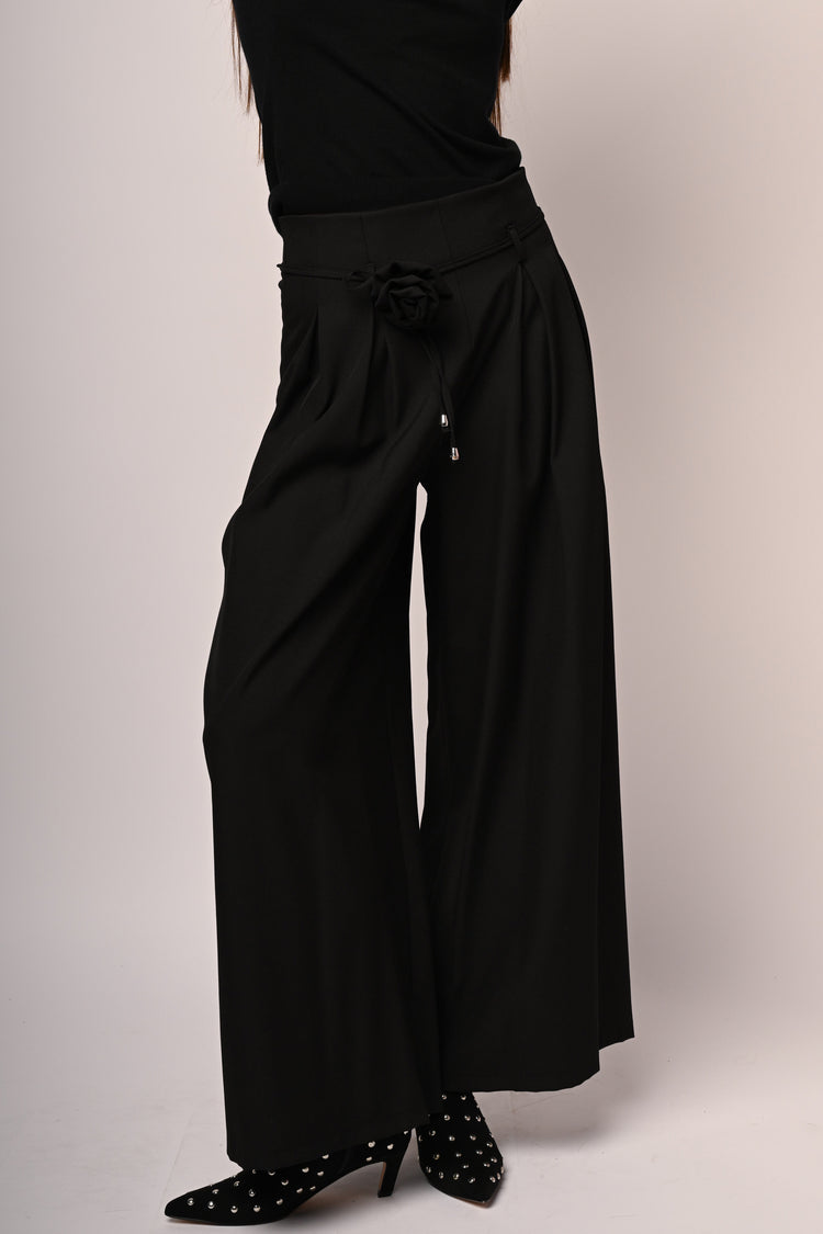Pantaloni palazzo con fiore 3D