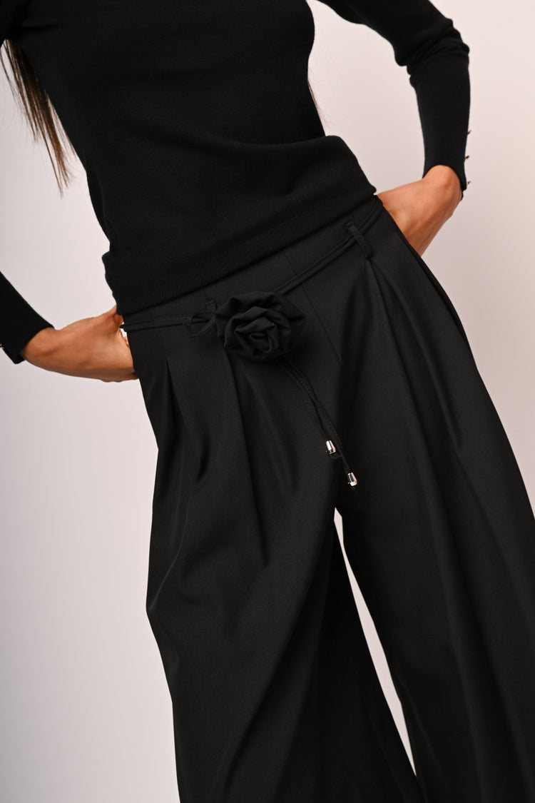 Pantaloni palazzo con fiore 3D