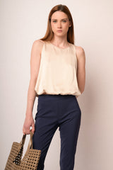 Top a palloncino in raso beige