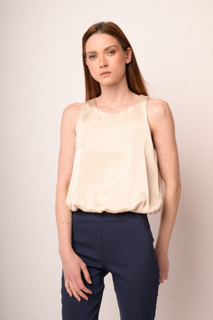 Top a palloncino in raso beige