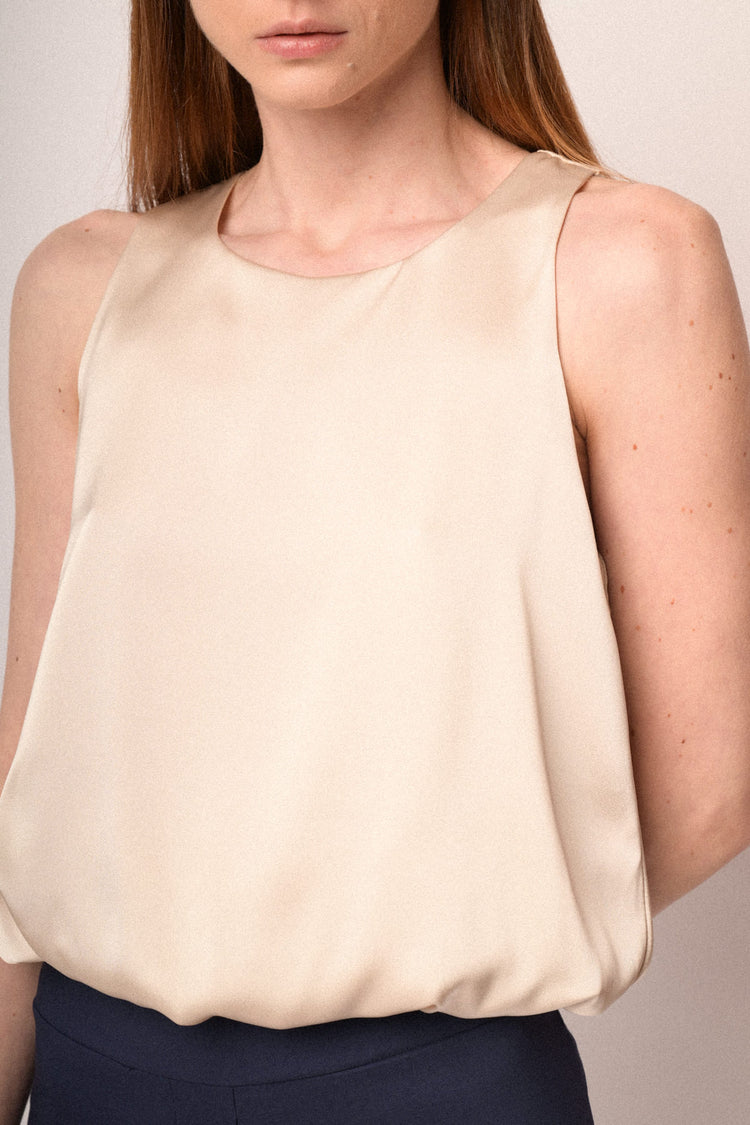 Top a palloncino in raso beige