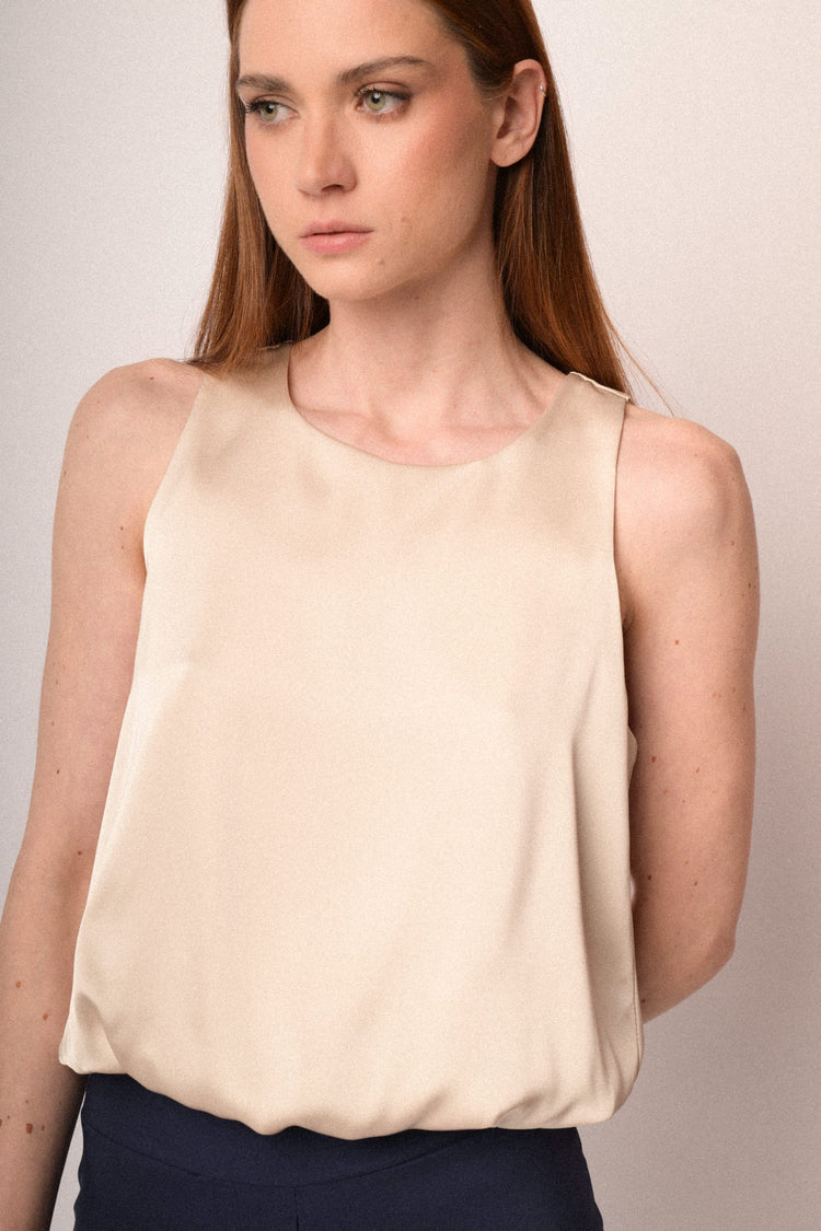 Top a palloncino in raso beige