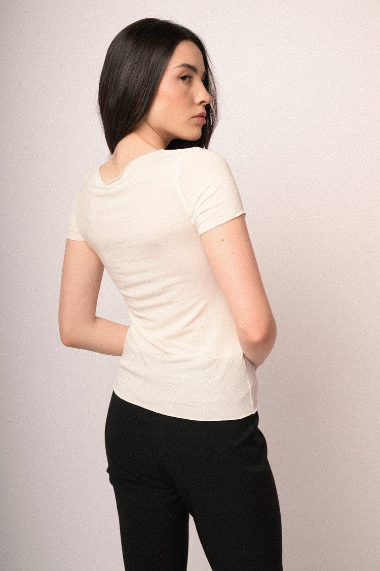 T-shirt in viscosa e seta bianca