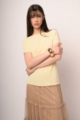 T-shirt in viscosa e seta giallo burro