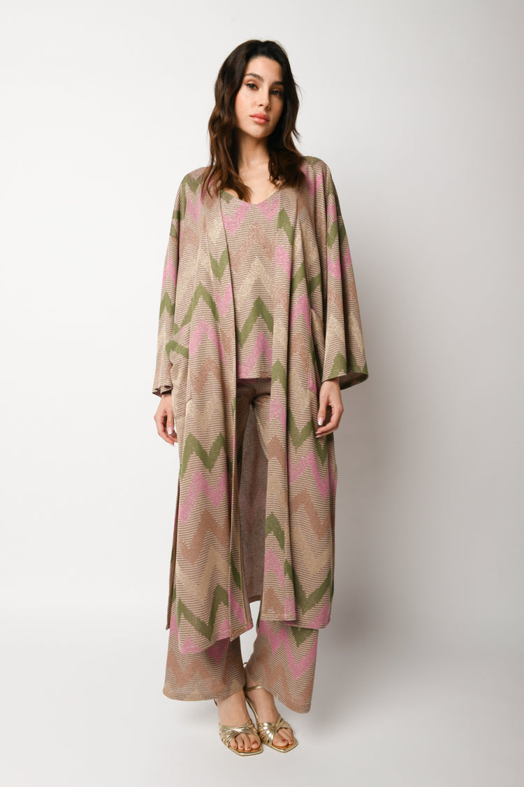 Cardigan lungo a motivo zig-zag