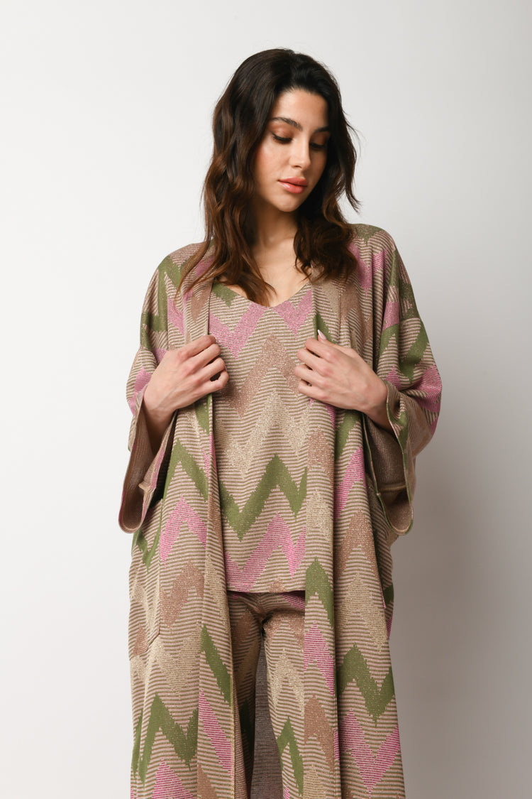 Cardigan lungo a motivo zig-zag