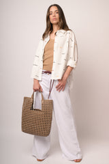 Camicia bianca in cotone con ricami lettering