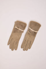 Guanti beige con similpelliccia e fibbia
