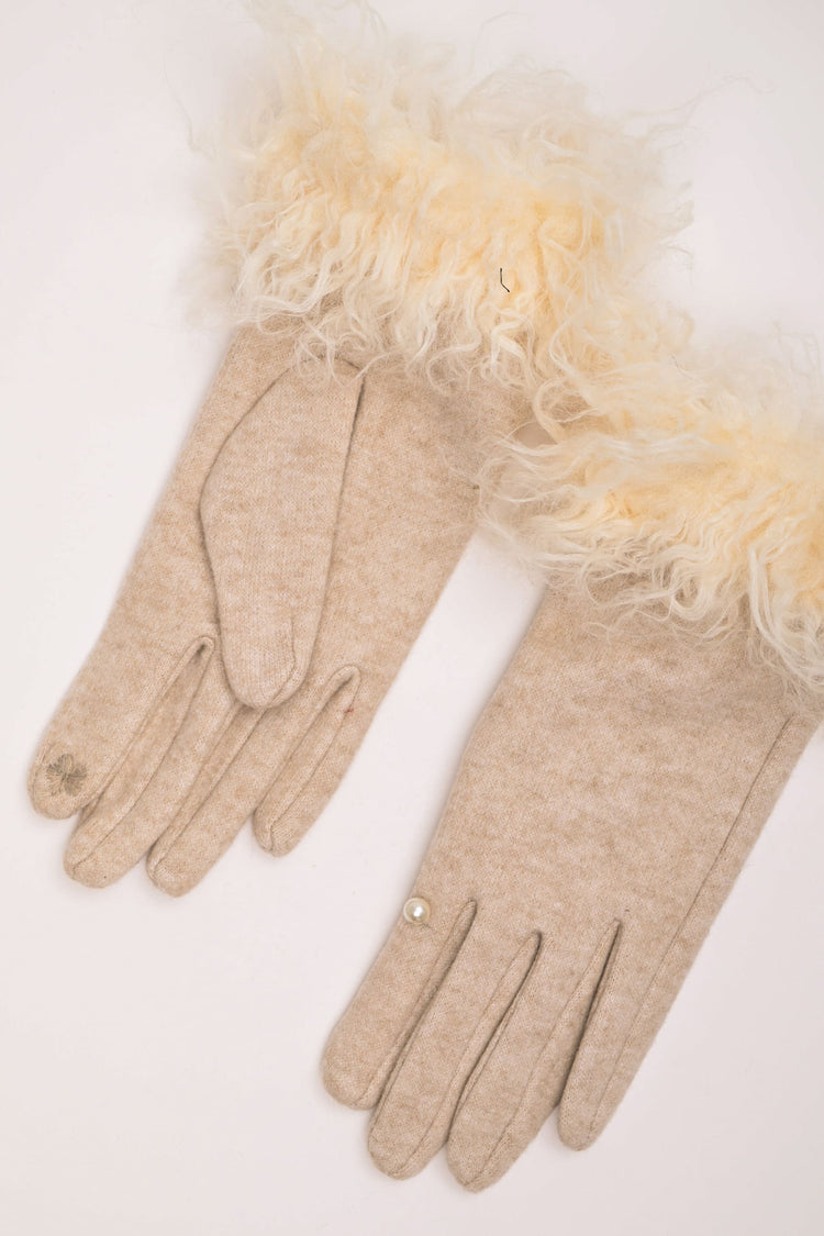 Guanti con decorazione in shearling