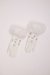 Guanti con polsini in faux fur e strass