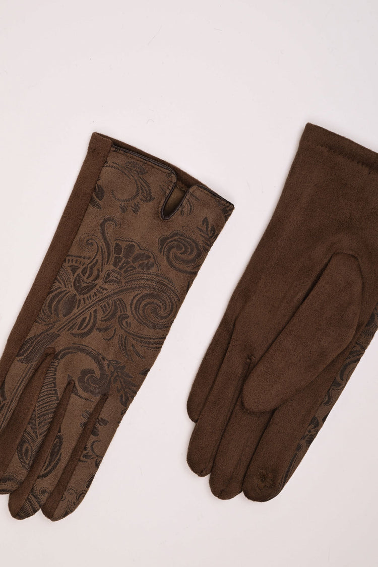 Guanti in faux suede damascato