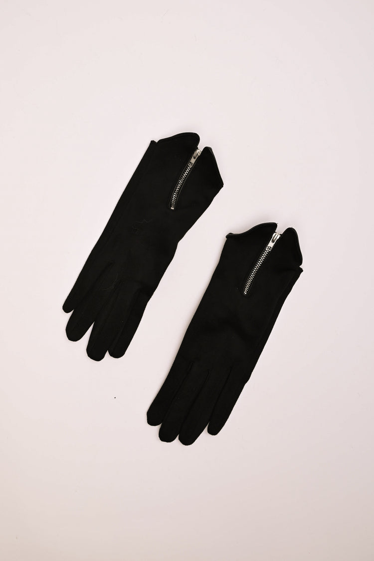Guanti neri scamosciati con zip