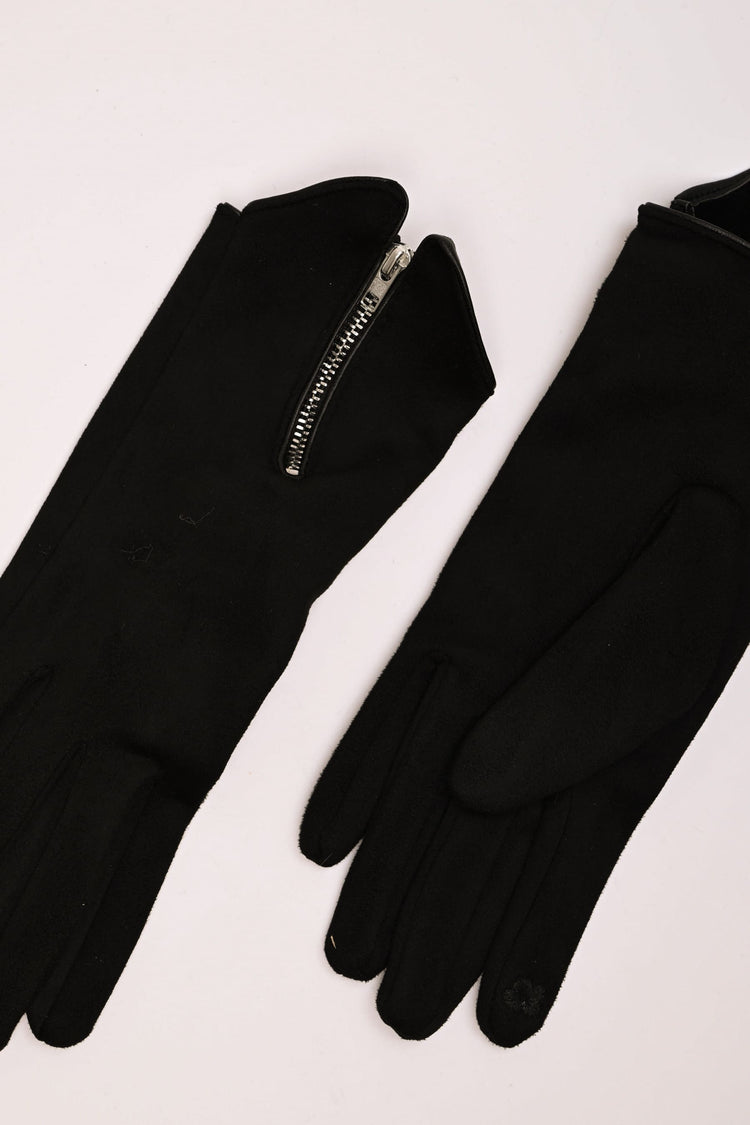 Guanti neri scamosciati con zip